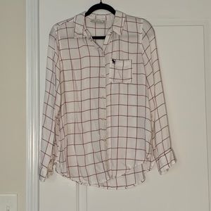 Abercrombie Burgundy Grid Long Sleeve Collared Button Down